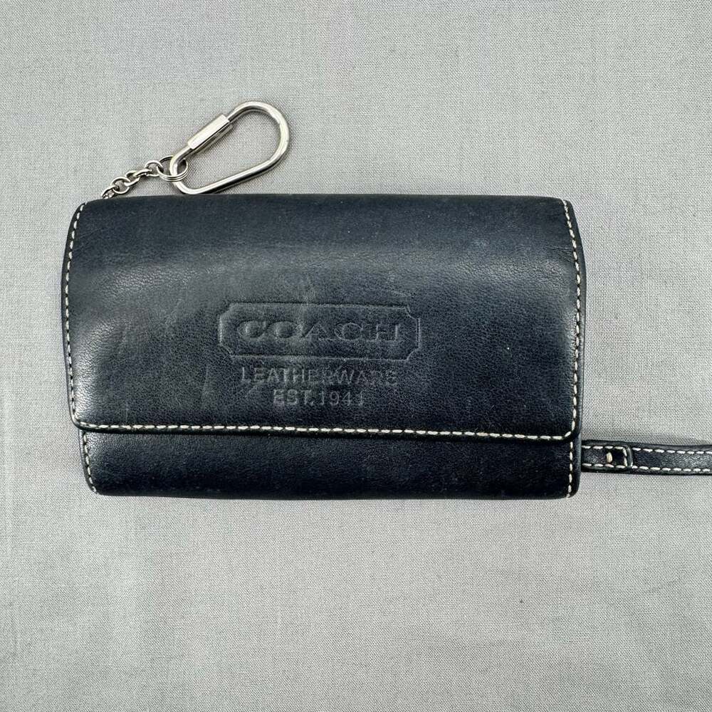 Vintage Coach 7219 Black Leather Multi-Function Wallet Keychain Coin Purse
